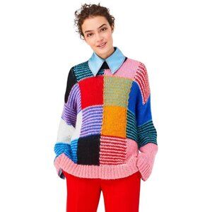 STINE GOYA Sana Sweater Gingham Womens Size S Oversized Loose Knit Mohair Artsy
